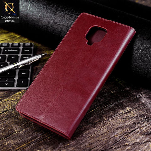 Xiaomi Redmi Note 9S Cover - Red - Rich Boss Leather Texture Soft Flip Book Case