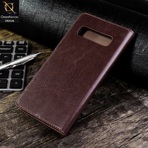 Samsung Galaxy S10 Cover - Dark Brown - Rich Boss Leather Texture Soft Flip Book Case