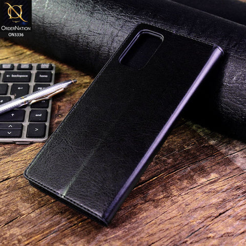Samsung Galaxy S20 Cover - Black - Rich Boss Leather Texture Soft Flip Book Case