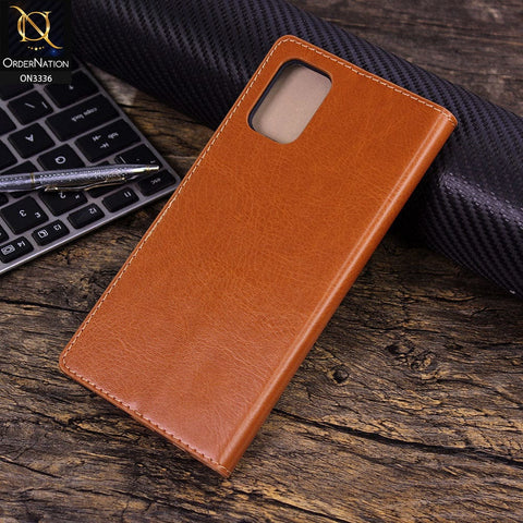 Samsung Galaxy S20 Plus Cover - Mustard - Rich Boss Leather Texture Soft Flip Book Case