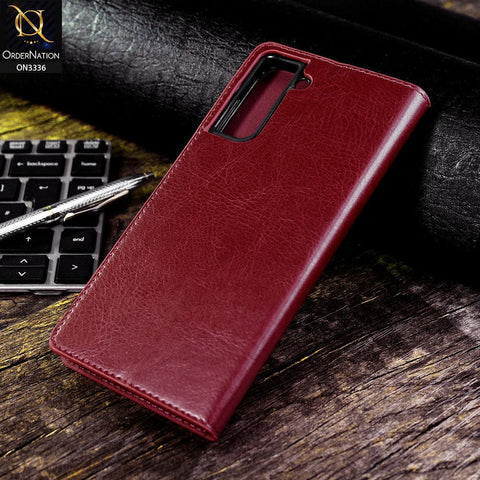 Samsung Galaxy S22 5G Cover - Red - Rich Boss Leather Texture Soft Flip Book Case