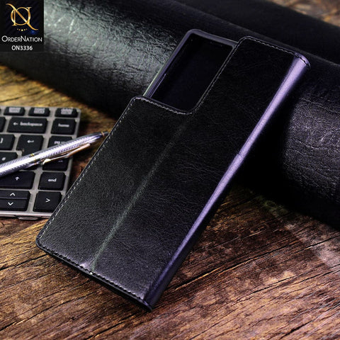 Samsung Galaxy S21 Ultra 5G Cover - Black - Rich Boss Leather Texture Soft Flip Book Case