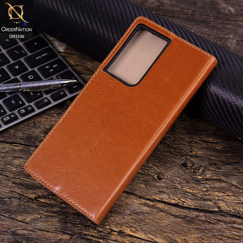 Samsung Galaxy S21 Ultra 5G Cover - Mustard - Rich Boss Leather Texture Soft Flip Book Case
