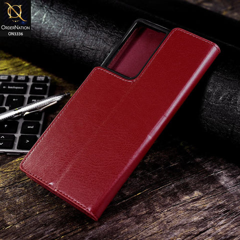 Samsung Galaxy S21 Ultra 5G Cover - Red - Rich Boss Leather Texture Soft Flip Book Case