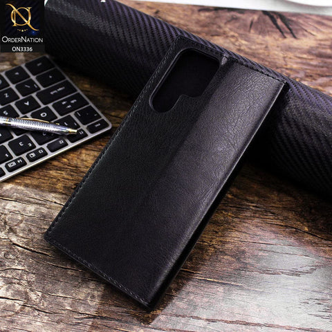 Samsung Galaxy S22 Ultra 5G Cover - Black - Rich Boss Leather Texture Soft Flip Book Case