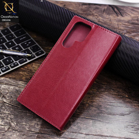 Samsung Galaxy S22 Ultra 5G Cover - Red - Rich Boss Leather Texture Soft Flip Book Case
