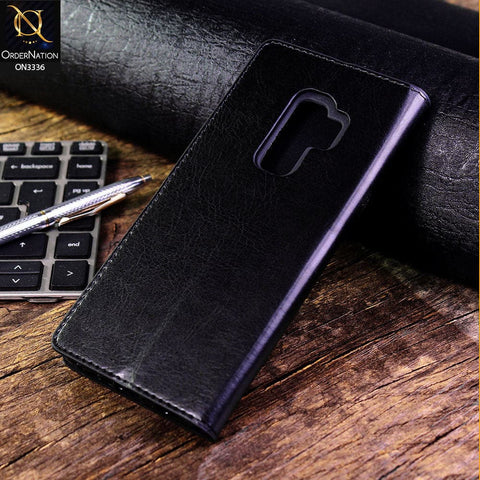 Samsung Galaxy S9 Plus Cover - Black - Rich Boss Leather Texture Soft Flip Book Case