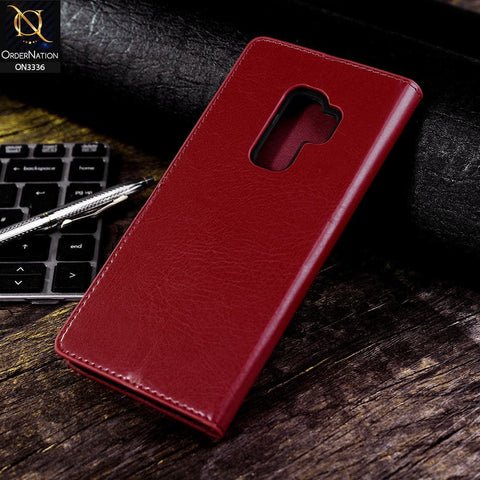 Samsung Galaxy S9 Plus Cover - Red - Rich Boss Leather Texture Soft Flip Book Case