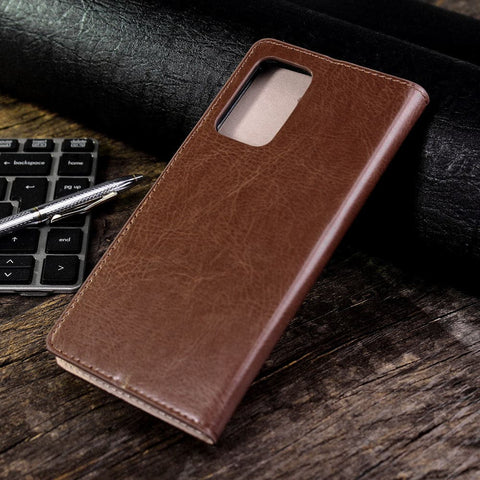 Samsung Galaxy A52 Cover - Light Brown - Rich Boss Leather Texture Soft Flip Book Case