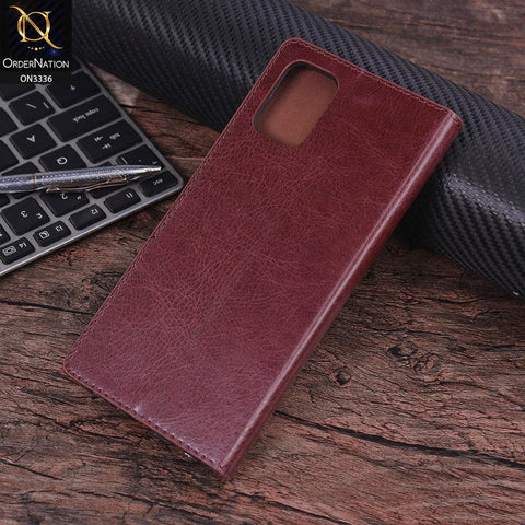 Samsung Galaxy A71 Cover - Maroon - Rich Boss Leather Texture Soft Flip Book Case
