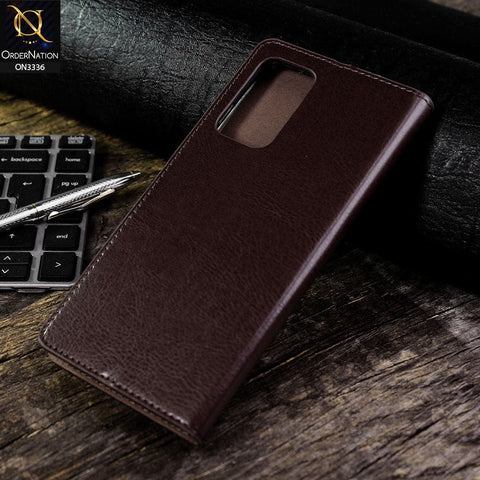 Samsung Galaxy A72 Cover - Dark Brown - Rich Boss Leather Texture Soft Flip Book Case