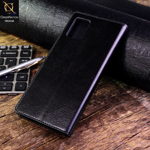 Vivo V20 Cover - Black - Rich Boss Leather Texture Soft Flip Book Case