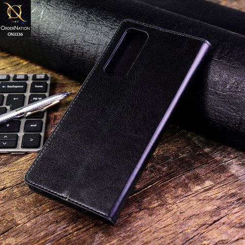 Vivo V20 SE Cover - Black - Rich Boss Leather Texture Soft Flip Book Case