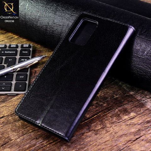 Vivo V21e Cover - Black - Rich Boss Leather Texture Soft Flip Book Case