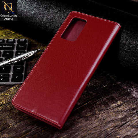 Vivo V21e Cover - Red - Rich Boss Leather Texture Soft Flip Book Case