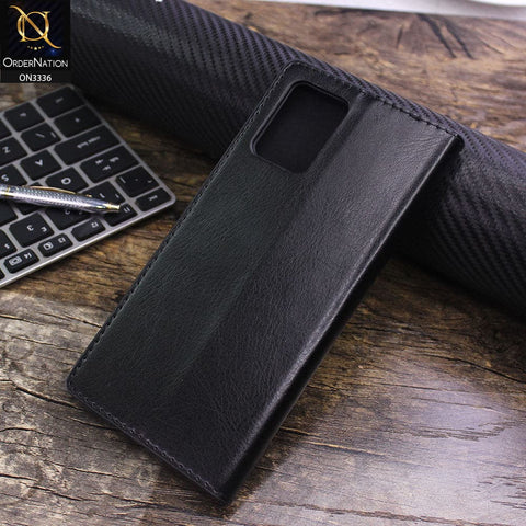 Vivo Y33t Cover - Black - Rich Boss Leather Texture Soft Flip Book Case