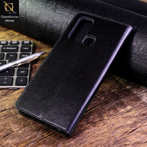 Vivo Y30 Cover - Black - Rich Boss Leather Texture Soft Flip Book Case