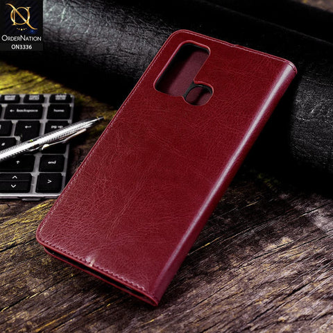Vivo Y50 Cover - Red - Rich Boss Leather Texture Soft Flip Book Case