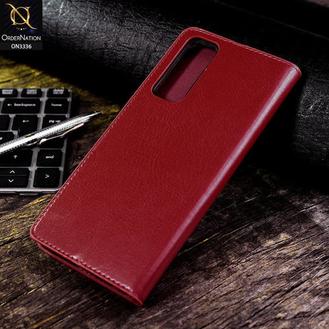 Vivo Y53s 4G Cover - Red - Rich Boss Leather Texture Soft Flip Book Case