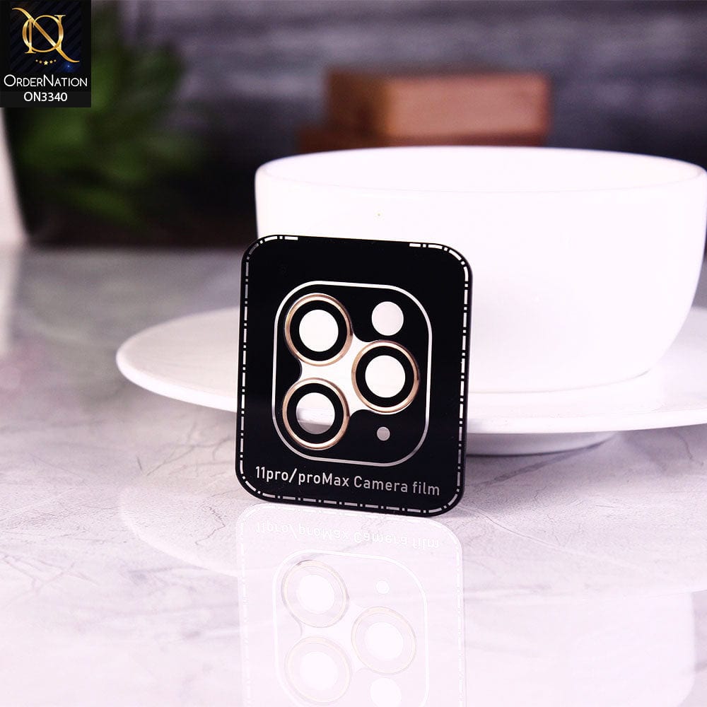 iPhone 11 Pro Max Protector - Golden - Aluminium Alloy Metal Tempered Glass Camera Protector