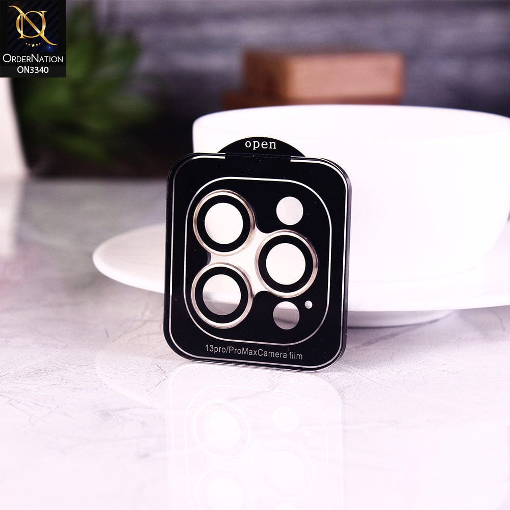 iPhone 12 Pro Max Protector - Golden - Aluminium Alloy Metal Tempered Glass Camera Protector