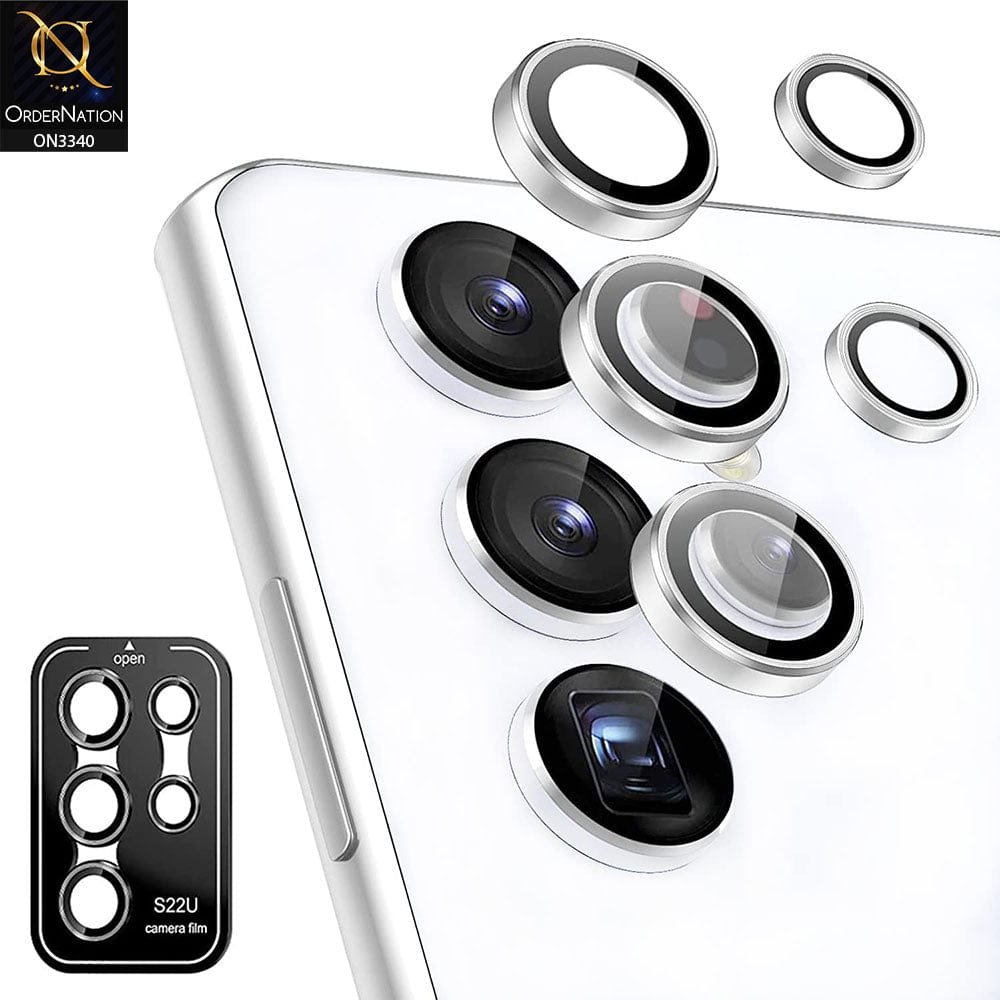 Samsung Galaxy S22 Ultra 5G Protector - Silver - Aluminium Alloy Metal Tempered Glass Camera Protector