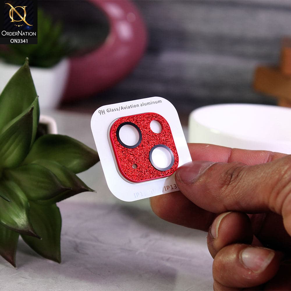 iPhone 13 Mini Protector - Red - Shiny Bling Glitter Tempered Glass Camera Lens Protector