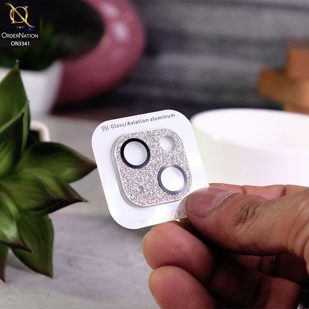 iPhone 13 Mini Protector - Silver - Shiny Bling Glitter Tempered Glass Camera Lens Protector