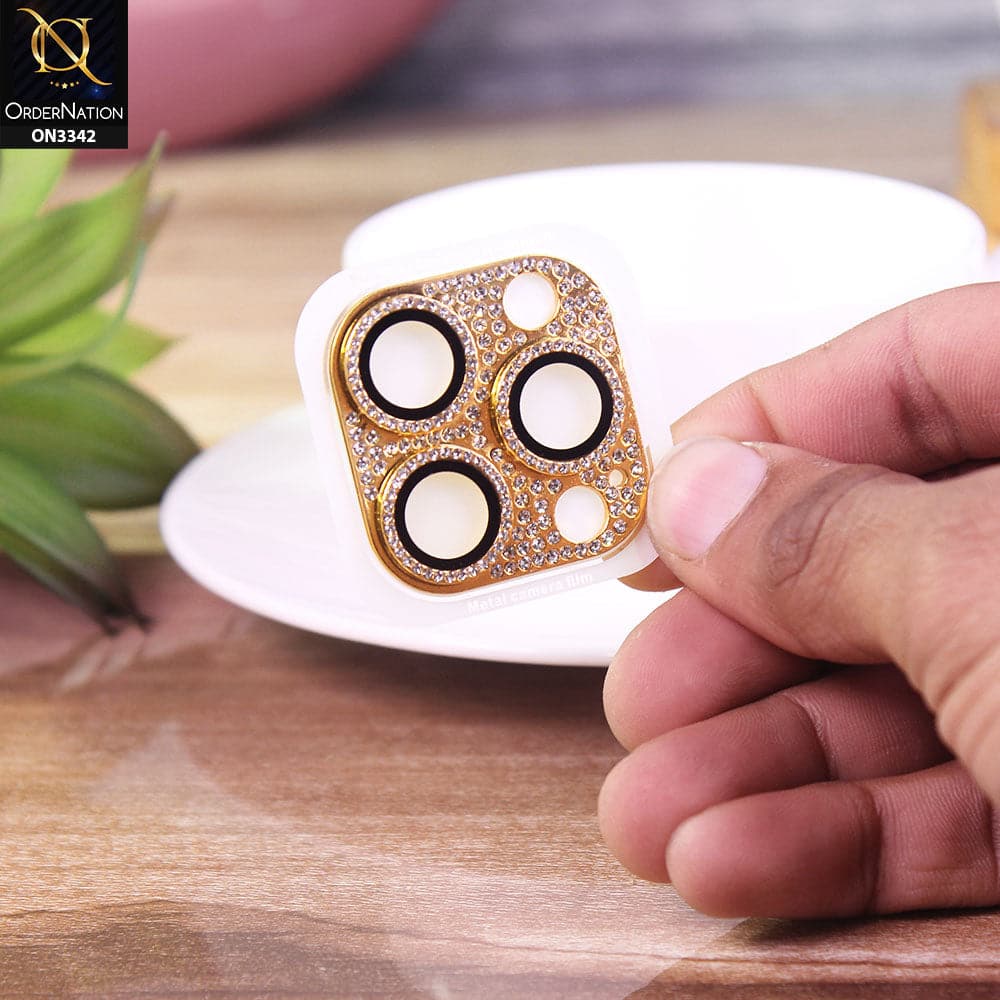 iPhone 13 Pro Protector - Golden - Bling Diamond Shockproof Camera Lens Protector