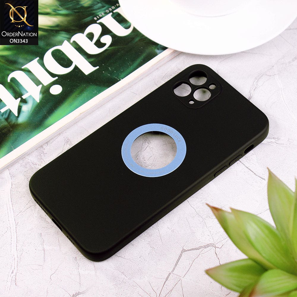 iPhone 11 Pro Max Cover - Black - New Soft Silicone Camera Protection Case with Good Luck Logo Hole