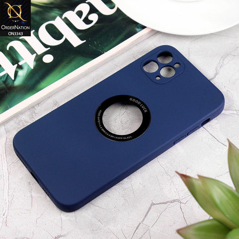 iPhone 11 Pro Max Cover - Blue - New Soft Silicone Camera Protection Case with Good Luck Logo Hole