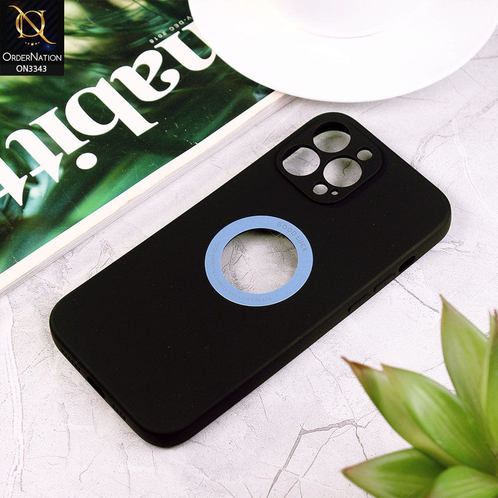 iPhone 12 Pro Max Cover - Black - New Soft Silicone Camera Protection Case with Good Luck Logo Hole