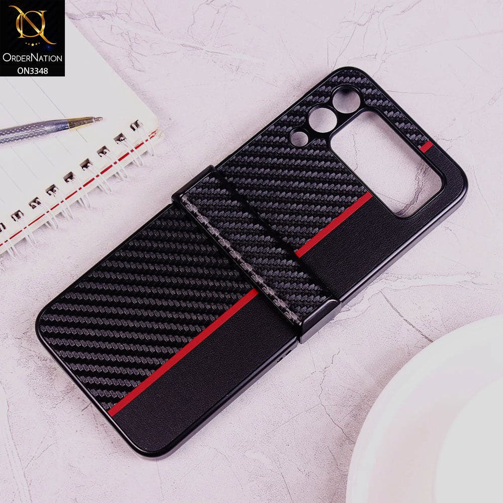 Samsung Galaxy Z Flip 3 5G Cover - Design 2 - New Carbon Fiber Texture Hybrid  Leather Full Protection Case