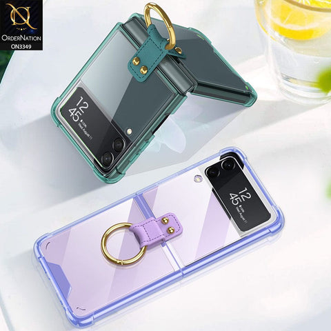 Samsung Galaxy Z Flip 3 5G Cover - Purple - GKK Color Transparent Finger Key Ring Holder Shock Proff Airbag Soft Borders Case