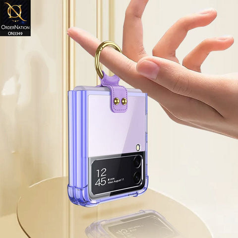 Samsung Galaxy Z Flip 3 5G Cover - Purple - GKK Color Transparent Finger Key Ring Holder Shock Proff Airbag Soft Borders Case