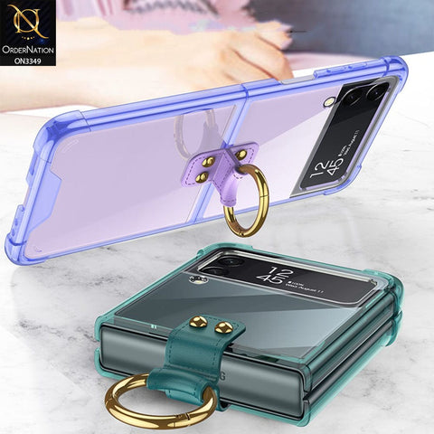 Samsung Galaxy Z Flip 3 5G Cover - Purple - GKK Color Transparent Finger Key Ring Holder Shock Proff Airbag Soft Borders Case