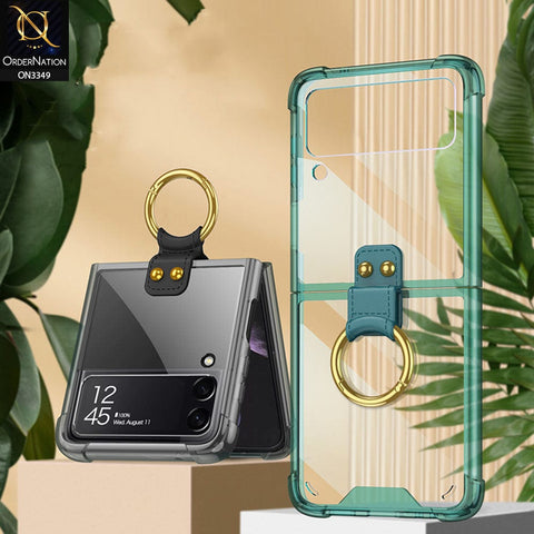 Samsung Galaxy Z Flip 3 5G Cover - Purple - GKK Color Transparent Finger Key Ring Holder Shock Proff Airbag Soft Borders Case