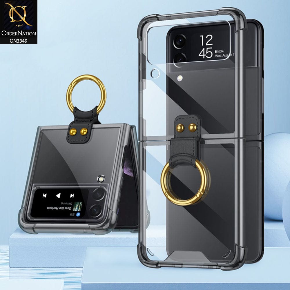 Samsung Galaxy Z Flip 4 5G Cover - Black - GKK Color Transparent Finger Key Ring Holder Shock Proff Airbag Soft Borders Case