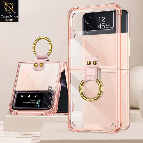 Samsung Galaxy Z Flip 3 5G Cover - Pink - GKK Color Transparent Finger Key Ring Holder Shock Proff Airbag Soft Borders Case