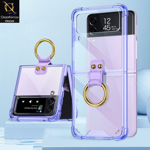 Samsung Galaxy Z Flip 3 5G Cover - Purple - GKK Color Transparent Finger Key Ring Holder Shock Proff Airbag Soft Borders Case