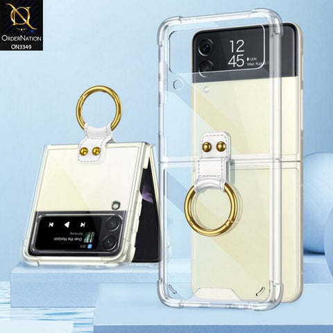 Samsung Galaxy Z Flip 3 5G Cover - White - GKK Color Transparent Finger Key Ring Holder Shock Proff Airbag Soft Borders Case