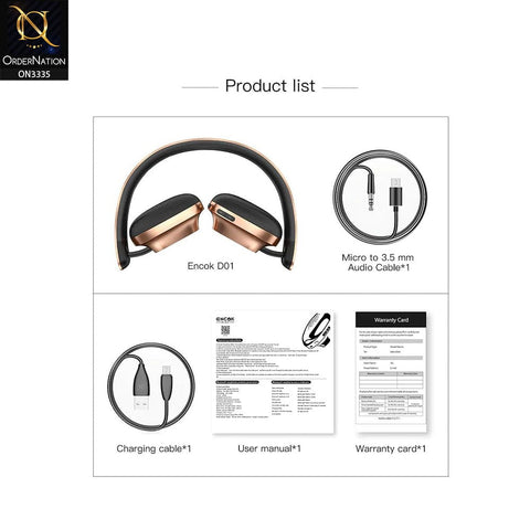 Golden - Baseus Encok Music Wireless Bluetooth Headphone D01