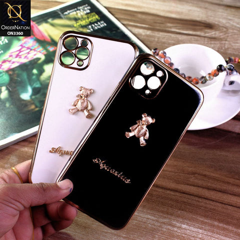 iPhone 11 Cover - White - 3D Cute Cartoon Gold Electroplating Soft Silicone Camera Protection Case