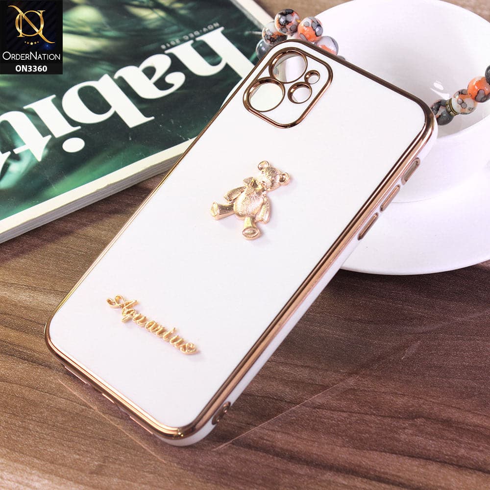 iPhone 11 Cover - White - 3D Cute Cartoon Gold Electroplating Soft Silicone Camera Protection Case