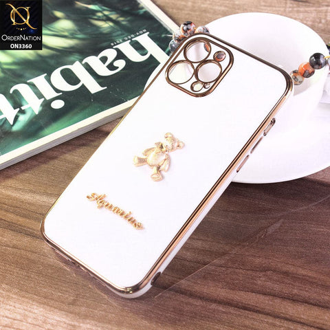 iPhone 13 Pro Cover - White -  3D Cute Cartoon Gold Electroplating Soft Silicone Camera Protection Case