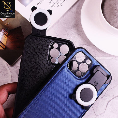 iPhone 12 Pro Max Cover - Black - New Soft Borders Carbon Fiber Texture Chargeable LED Selfie Ring Light Camera Protection Case