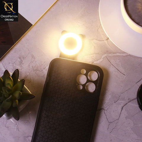 iPhone 12 Pro Max Cover - Black - New Soft Borders Carbon Fiber Texture Chargeable LED Selfie Ring Light Camera Protection Case