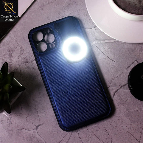 iPhone 12 Pro Max Cover - Black - New Soft Borders Carbon Fiber Texture Chargeable LED Selfie Ring Light Camera Protection Case