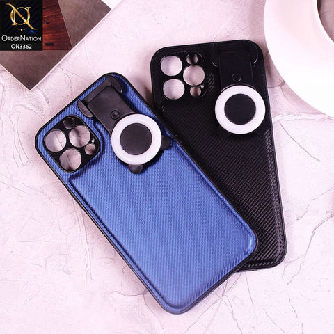 iPhone 12 Pro Max Cover - Black - New Soft Borders Carbon Fiber Texture Chargeable LED Selfie Ring Light Camera Protection Case