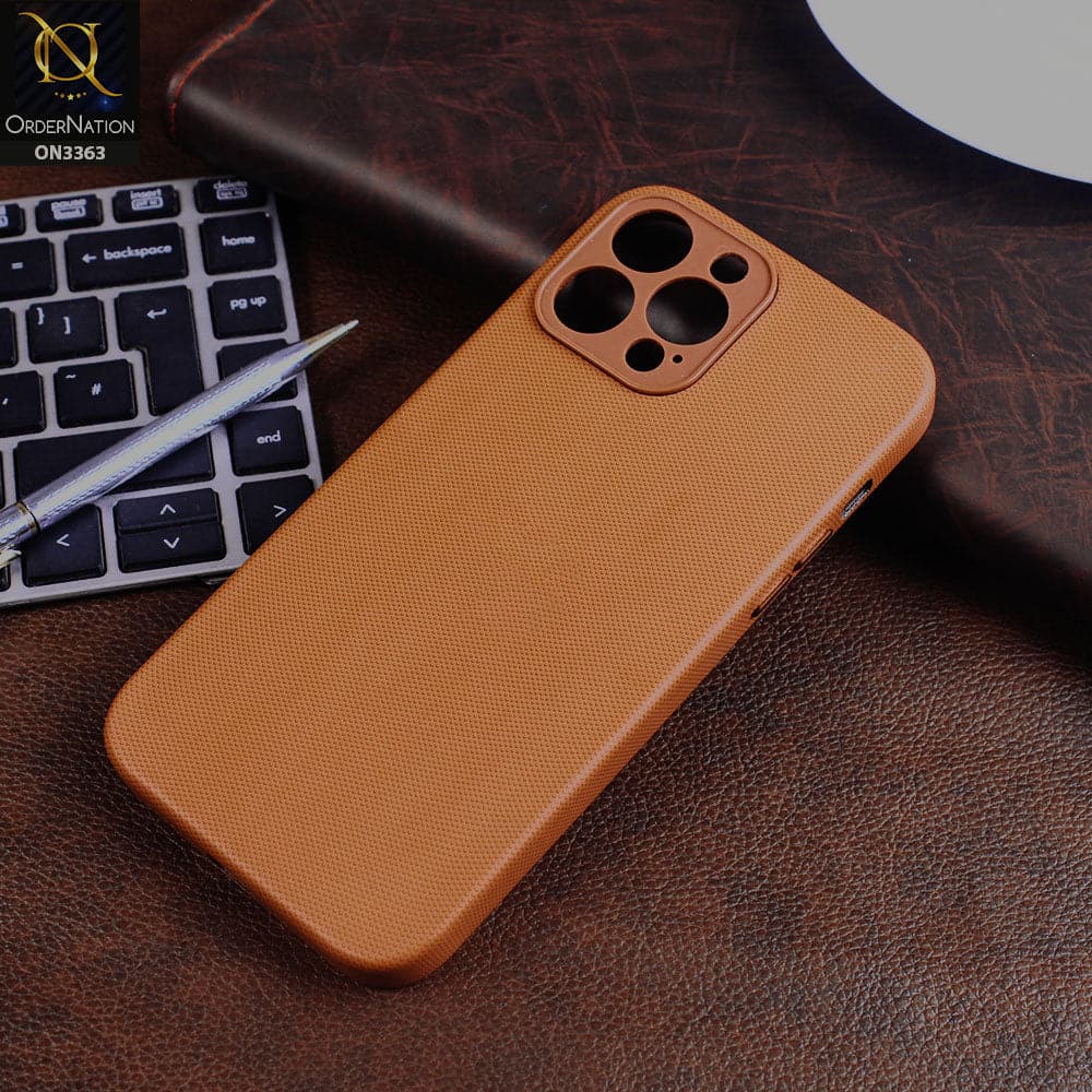 iPhone 13 Pro Max Cover - Brown  - Doted Texture Semi Soft Camera Protection Flexible Case